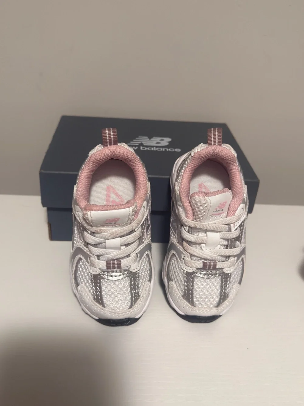 New Balance Kids White & Pink Athletic Sneakers